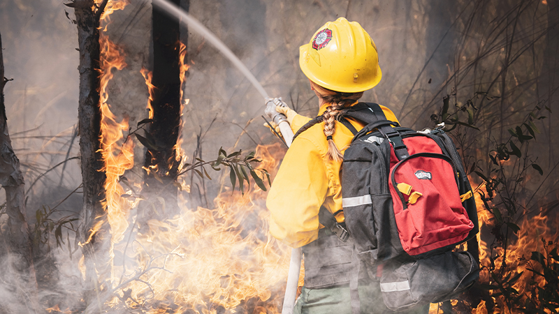 firefighter fighting a wildfire