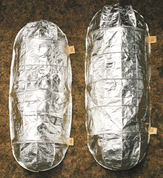 Regular and large size fire shelters deployed
