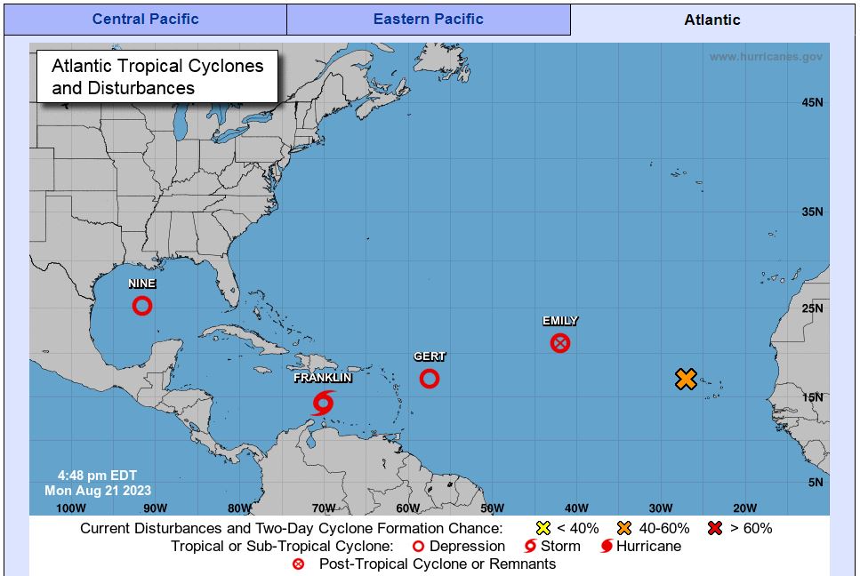 August 2023 Tropical Storms in the Atlantic and Northern Pacific